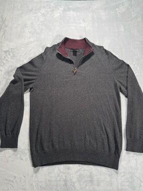 Lachlan British Inspired XL Quarter Zip Merino Wool Sweater Gray Burgundy